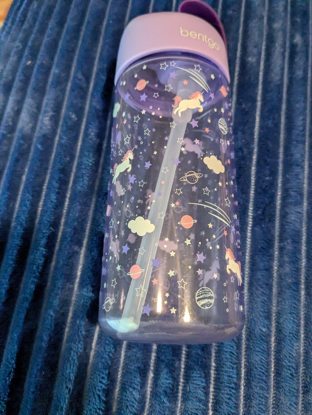 Bentgo Kids Purple Unicorn Space Straw Bottle